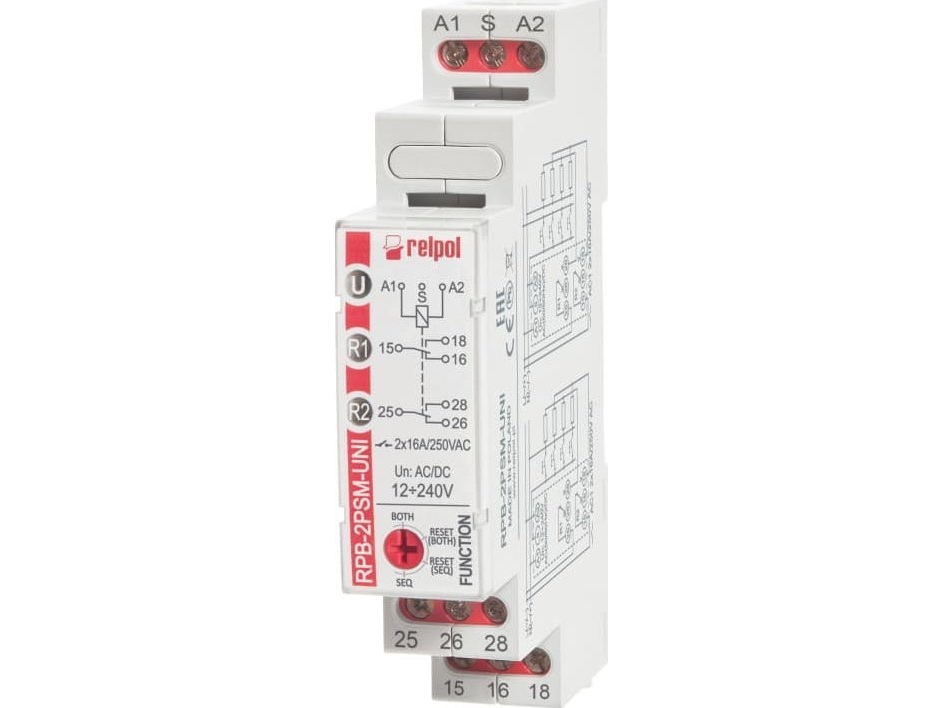 Relpol bistabil relæ sekventielt med hukommelse 2P 16A 12...240V AC/DC (RPB-2PSM-UNI)