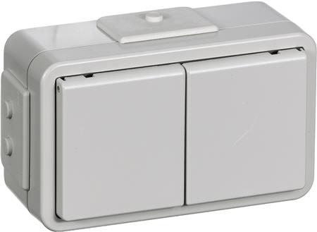 LAURITZ KNUDSEN LK OPUS®73 Stikkontakt stænktæt dobbelt u/afbryder Lysegrå, DETAILFORPAKNING