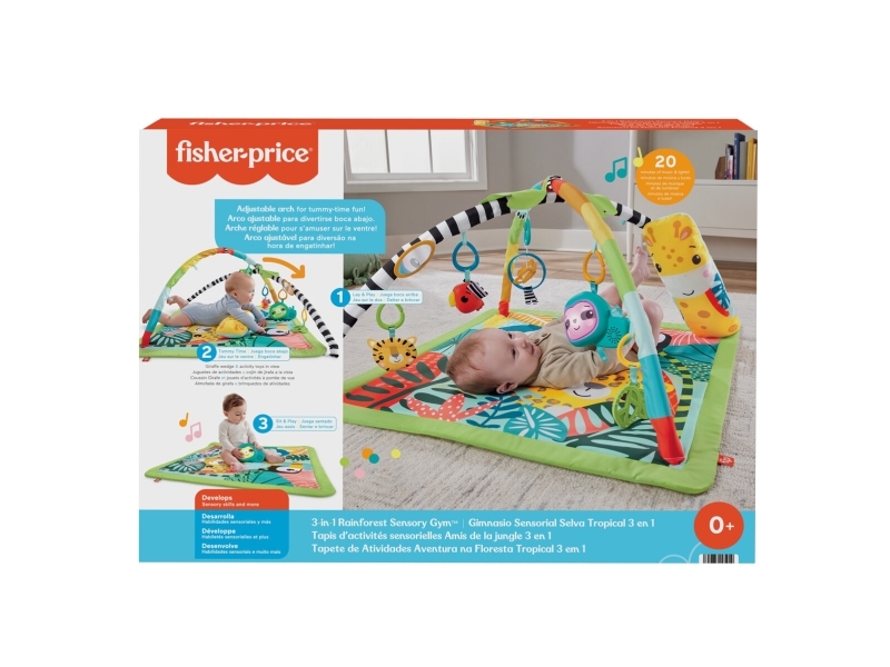 Fisher-Price 3-In-1 Baby & Toddler Gym, Baby Play Mat & Sensory Toys For Tummy Time, Rainforest, Babyspielmatte, Spielbügel, Mit Ton, Mehrfarbig