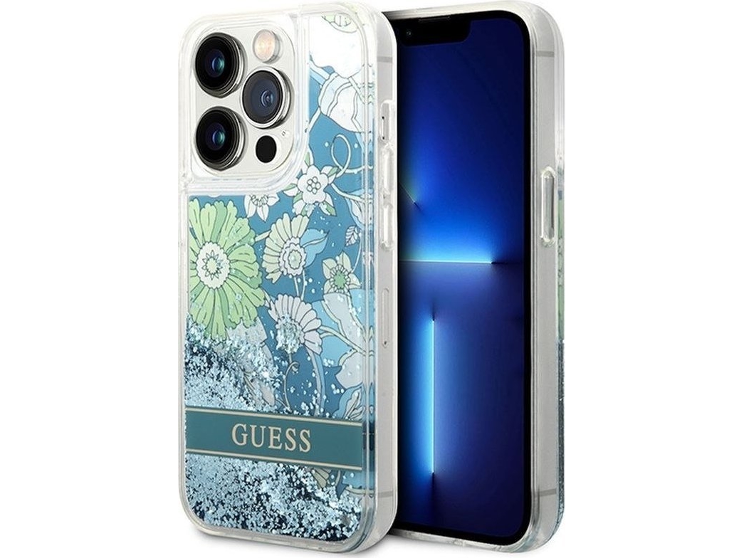 Guess Guhcp14llflsn Iphone 14 Pro 6,1" Hårdt Cover Grøn/Grøn Flower Liquid Glitter