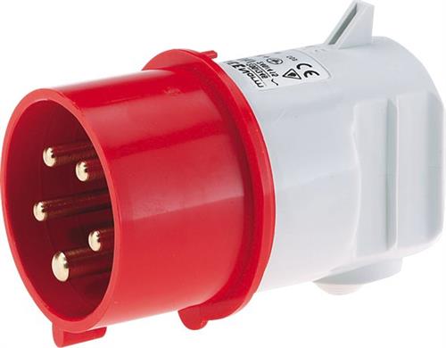 BALS CEE-pistokekulma H6 400V AC 16A 5-napainen, punainen kaapeliholkilla IP44 polyamidi IP44