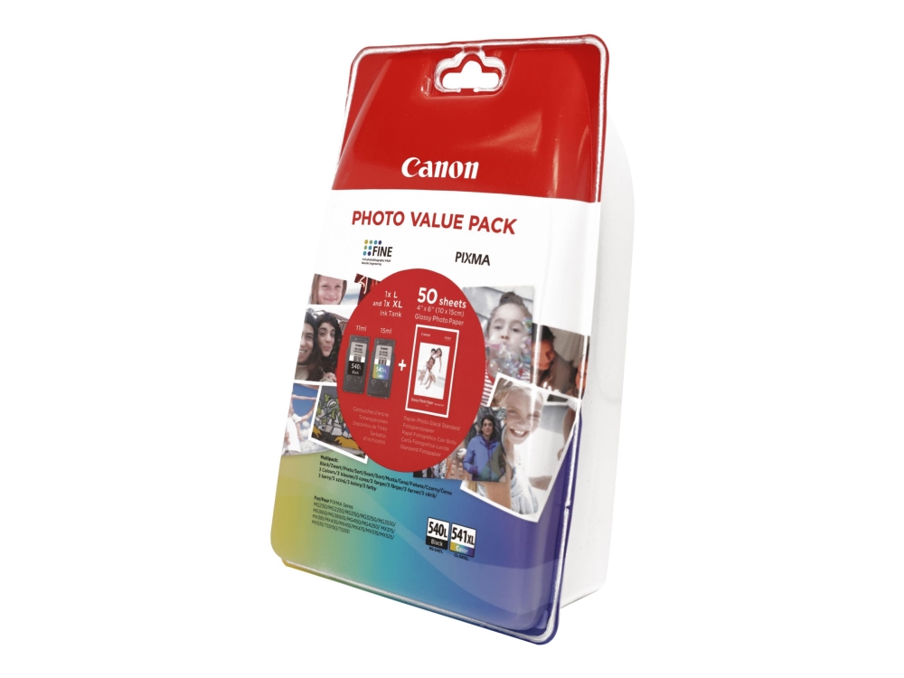 Canon Pg-540L/Cl-541Xl Photo Value Pack - Skinnende - 2 Pakker - Højtydende - Sort, Farve (Cyan, Magenta, Gul) - Original - Blister - Blækbeholder /
