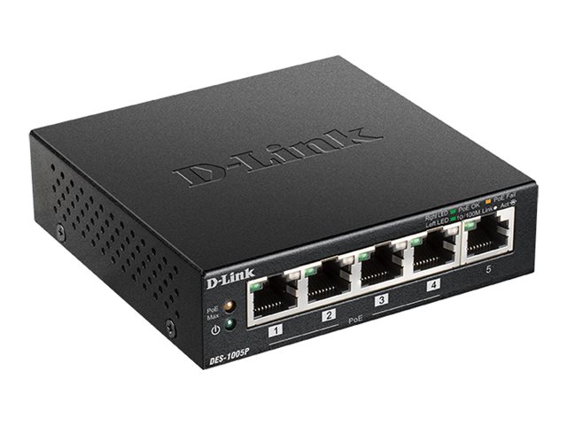 D-Link Des 1005P - Switch - Ikke Administreret - 4 X 10/100 + 1 X 10/100 (Poe) - Desktop - Poe