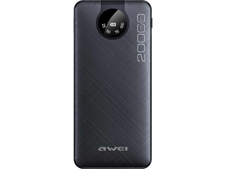 Awei Powerbank P134k 20000Mah Juodos Spalvos Ekranas + Usb/Pd/Lightning/Microusb Laidai