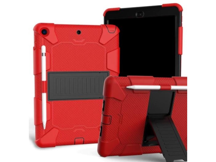 iPad 10,2 (2021/2020/2019) håndværkercover m. stand og stylusholder - sort/rød