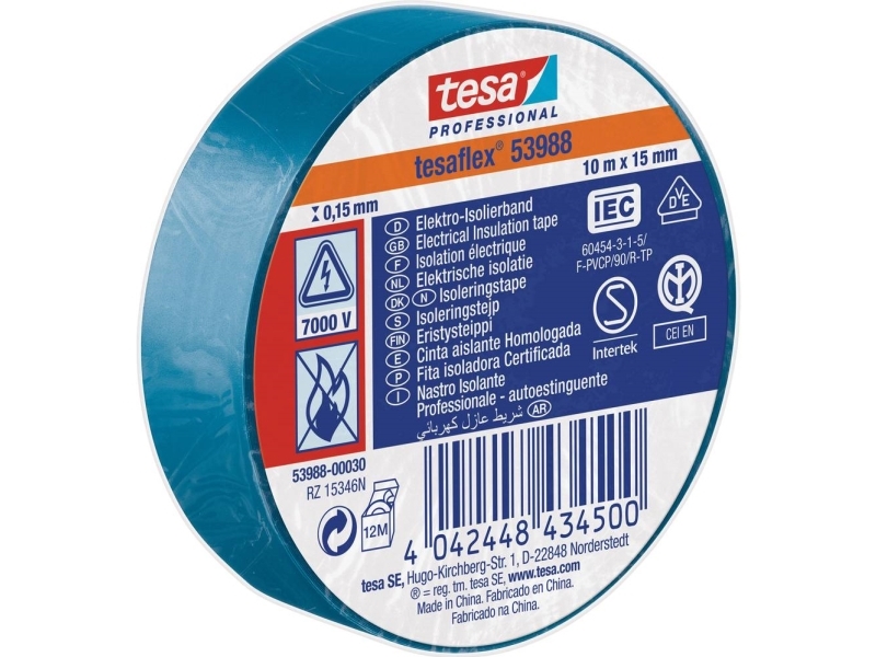 Tesa Tesa 53988-00030-00 Isolierband Tesa Professional Blau (L X B) 10 M X 15 Mm 1 Stück