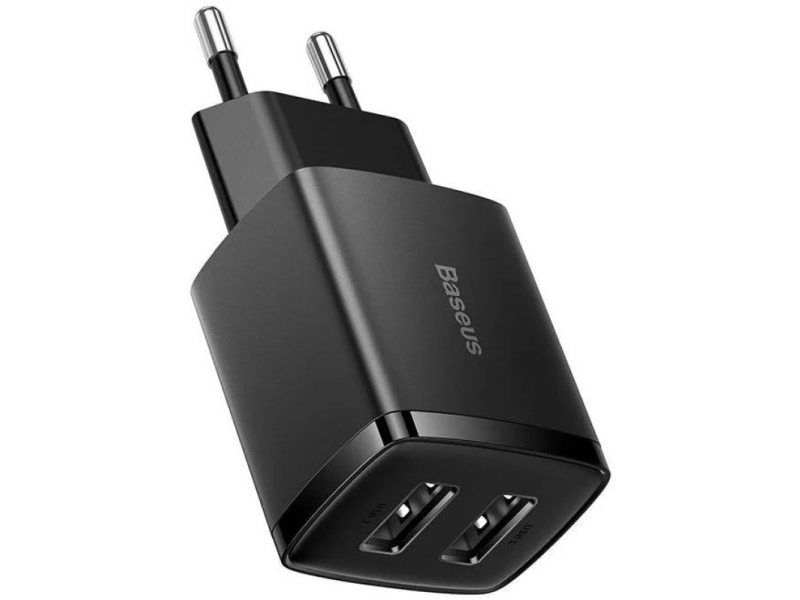 Baseus Kompakt Hurtigoplader, 2X Usb, 10,5 W (Sort)