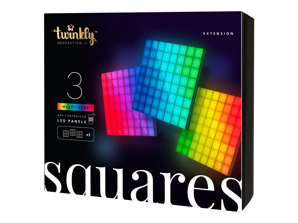 Twinkly Squares Extension Pack - Valopaneeli - LED - 4 W - 16 miljoonaa väriä - kiiltävä musta (3 kpl)