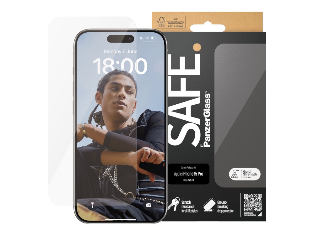 Panzerglass Safe. By Displayschutz Iphone 15 Pro | Ultra-Wide Fit, Apple, Apple - Iphone 15 Pro, Trockene Anwendung, Kratzresistent, Schockresisten