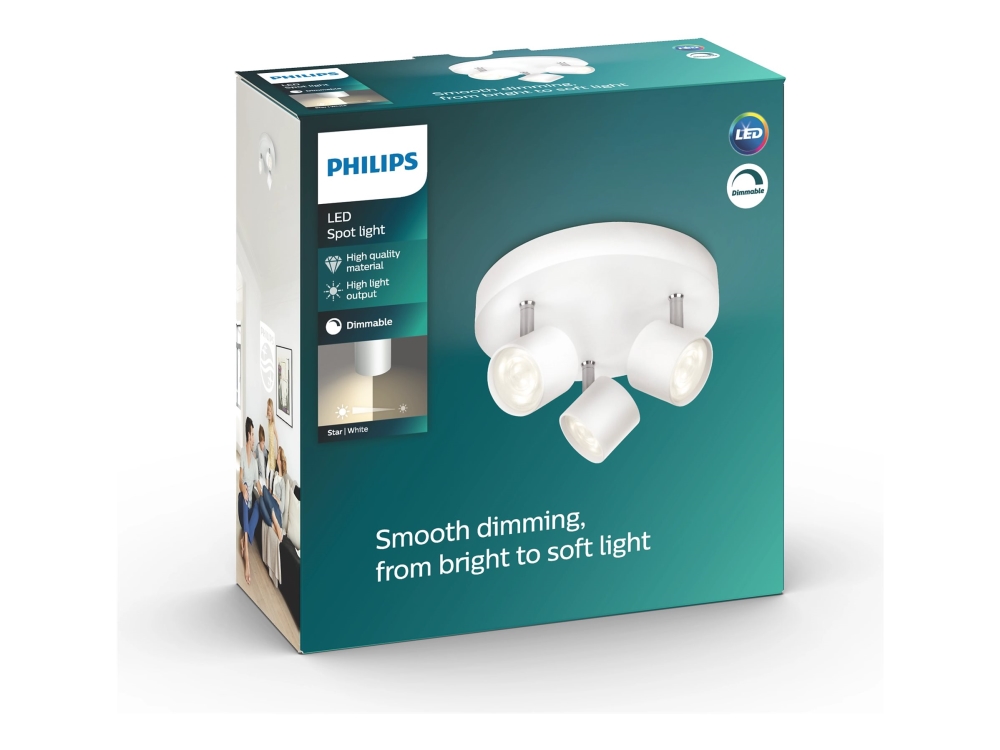 Philips Dimmbare Led Star Decken-/Wandspot, 3X, Nicht Austauschbare(S) Leuchtmittel, 3 Glühbirne(N), Led, 2700 K, 1500 Lm, Weiß