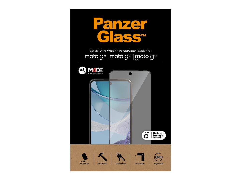 Panzerglass - Skærmbeskytter For Mobiltelefon - Ultrabred Pasform - Glas - Rammefarve Sort - For Motorola Moto G13, G23, G53, G53 5G