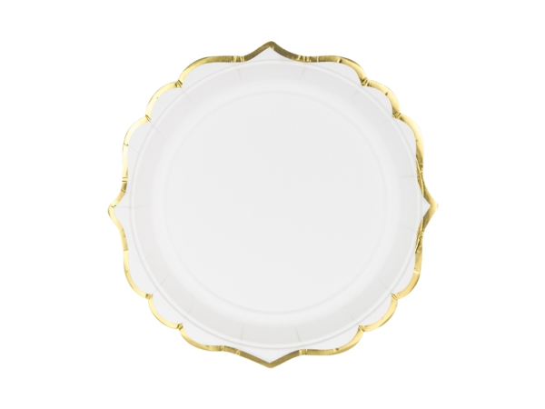 Party Deco Paper plates, white with golden edges, 18 cm, 6 pcs universal | N - A | GameStuff