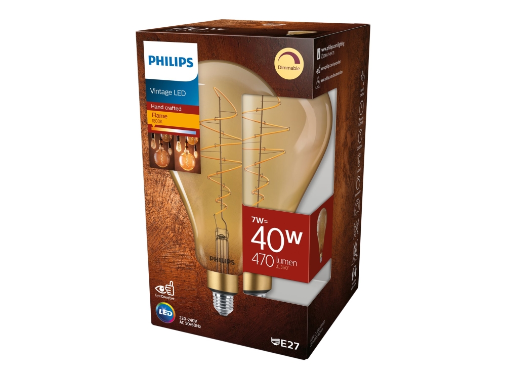 Philips Led Lampe (Dimmbar), 7 W, 40 W, E27, 470 Lm, 15000 H, Flame
