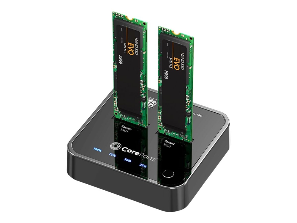 CoreParts - SSD-dockningsstation - 10 Gbps med klonfunktion, förpackningen inkluderar USB-C-kabel, nätaggregat och bruksanvisning - M.2 - SATA 6Gb/s - USB-C 3.2 (Gen 2) - svart | Datorkomponenter - Hårddisk & Lagring - Kabinett & docking | GameStuff