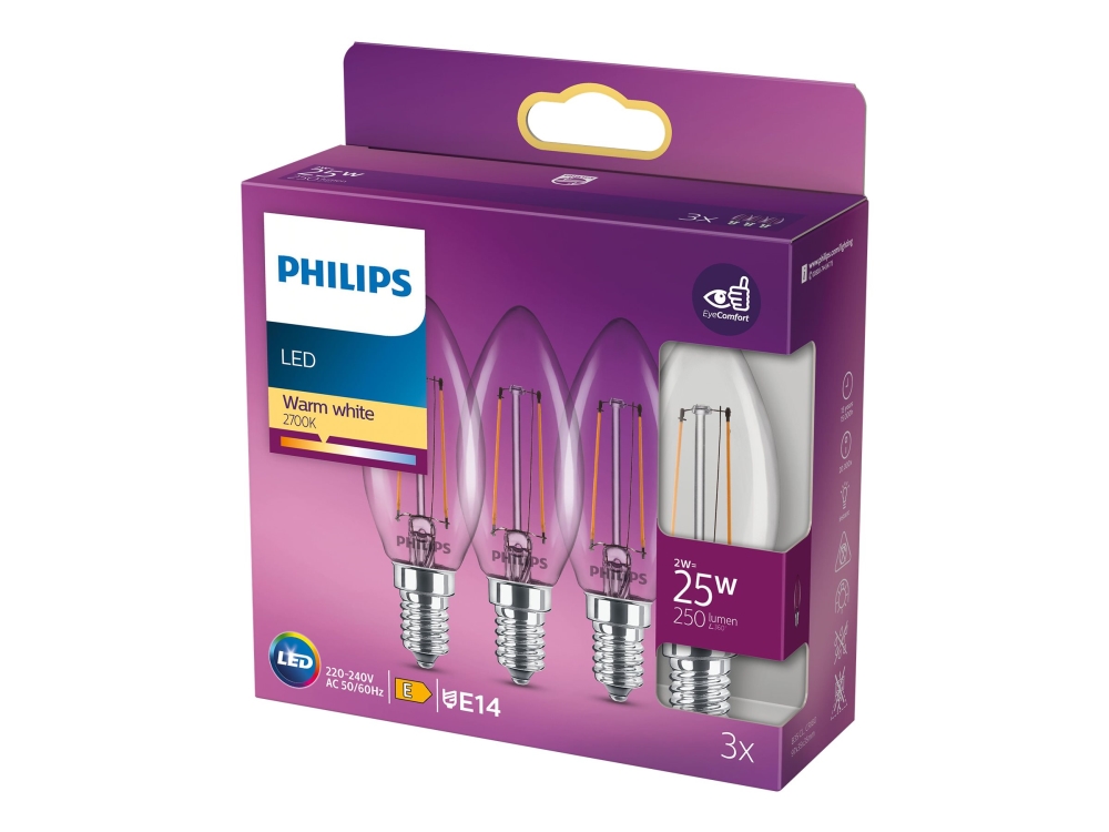 Philips 8718699782030, 2 W, 25 W, E14, 250 Lm, 15000 H, Warmweiß