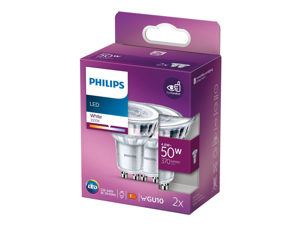Philips Spot, 4,6 W, 50 W, Gu10, 370 Lm, 15000 H, Weiß