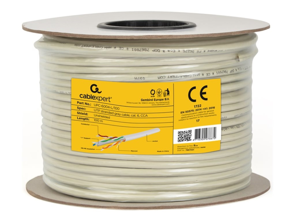 Gembird - Bulkkabel - 100 M - Utp - Cat 6 - Strenget - Grå