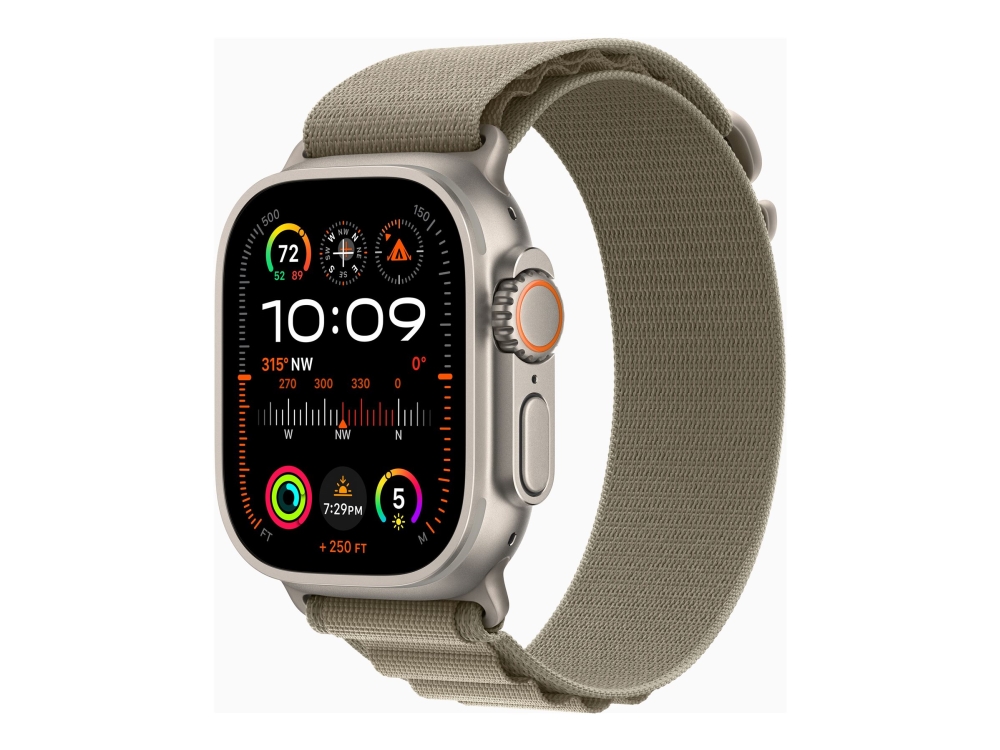 Apple Watch Ultra 2 - 49 Mm - Titanium - Smart Ur Med Alpine Loop - Tekstil - Oliven - Båndstørrelse: M - 64 Gb - Wi-Fi, Lte, Uwb, Bluetooth - 4G - 6