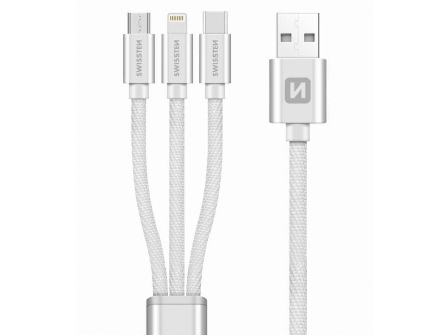 Swissten Textile Universal 3In1 Usb-C / Lightning Data Mfi / Microusb-Kabel 1,2 M
