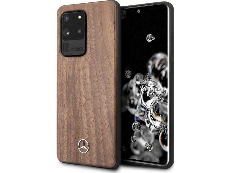 Mercedes Wood Line Valnøddeswitch-Case Til Samsung Galaxy S20 Ultra - Brun