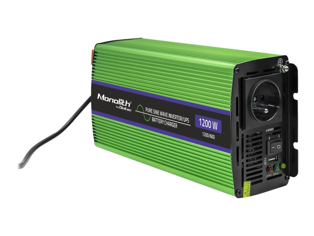 Qoltec Monolith - Dc Til Ac-Strømomformer/Batterioplader/Ups - Ren Sinusbølge - Ac 230 V / Dc 12 V - 600 Watt - Output-Stikforbindelser: 3