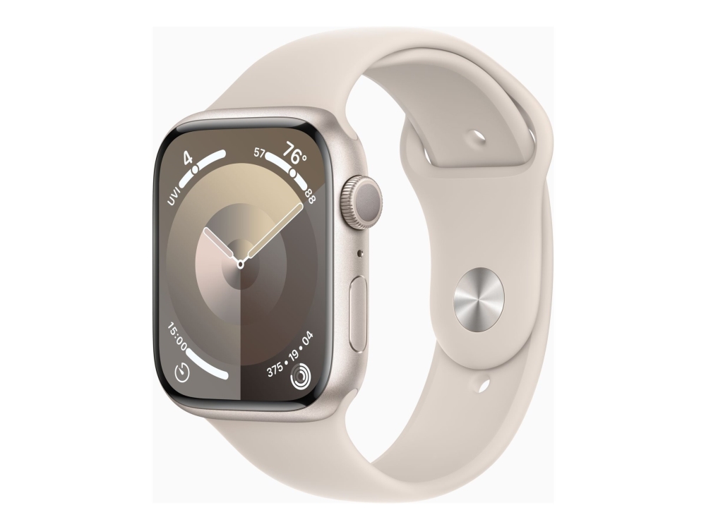 Apple Watch Series 9 (Gps) - 45 Mm - Stjärnljusaluminium - Smart Klocka Med Sportband - Fluoroelastomer - Starlight - Bandstorlek: M/L - 64 Gb - Wi-Fi, Bluetooth, Uwb - 38.7 G