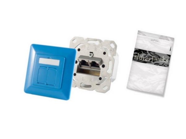 Shiverpeaks Basic-S Samledåse Kat. 6A, 2 X Rj45, Blå Til Planforsænket Montering, Vandret Kabelføring, Centerplade - 1 Stk (Bs74280-B)