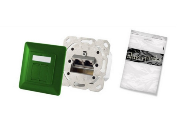 Shiverpeaks Basic-S Samledåse Kat. 6A, 2 X Rj45, Grøn Til Planforsænket Montering, Vandret Kabelføring, Centerplade - 1 Stk (Bs74280-G)
