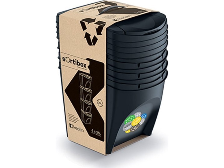 Prosperplast återvinningsbehållare 4 x 25L svart (CEN-80962) | Rengöring - Avfallshantering - Hinkar & tillbehör | GameStuff