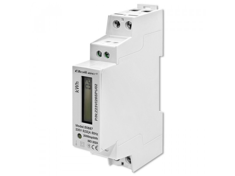 Qoltec Einphasiger Energiemesser 230V, Din-Schiene, Lcd, 1P, Schlank