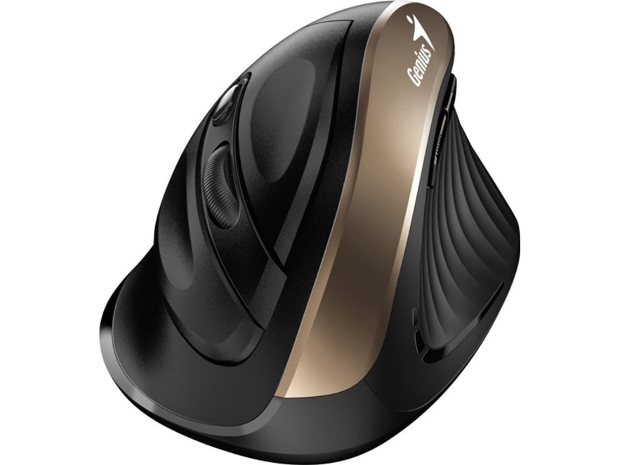 Genius Funkmaus Ergo 8250S, 1600Dpi, 2,4 Ghz, Optisch, 6 Tasten, Schwarz-Gold, 1 Stk Aa, Vertikal