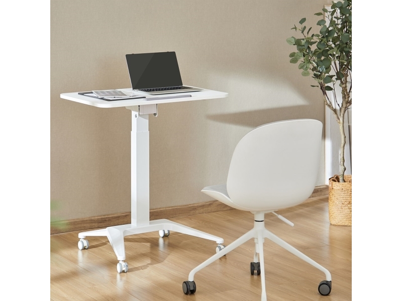 Maclean MC-453 W mobil bærbar skrivebord med pneumatisk højdejustering, hjul, 80 x 52 cm, max. 8 kg, højdejusterbar op til 109 cm (hvid)