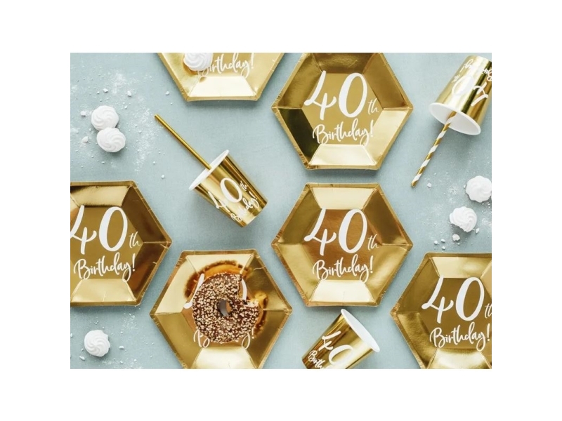 40. Geburtstagsteller Gold 20 Cm (6 Stk.)