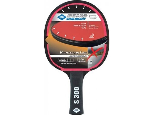 Donic Schildkröt Bordtennisbat Protection Line S300 Træningsbat, Sort/Rød, Jade Belægning