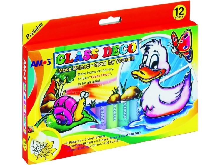 Amos Stained Glass Paints Glass Deco 12 Colors Blister (134300)
