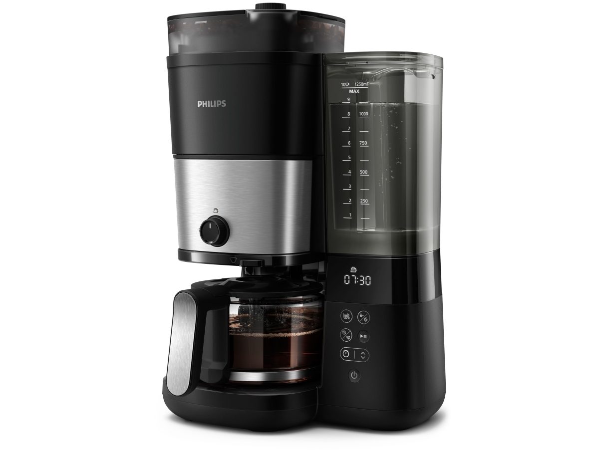 Philips All-in-1 Brew HD7900 Kaffebryggare med kvarn, Droppande kaffebryggare, 1,25 l, Kaffeb&ouml;nor, Inbyggd kvarn, Svart