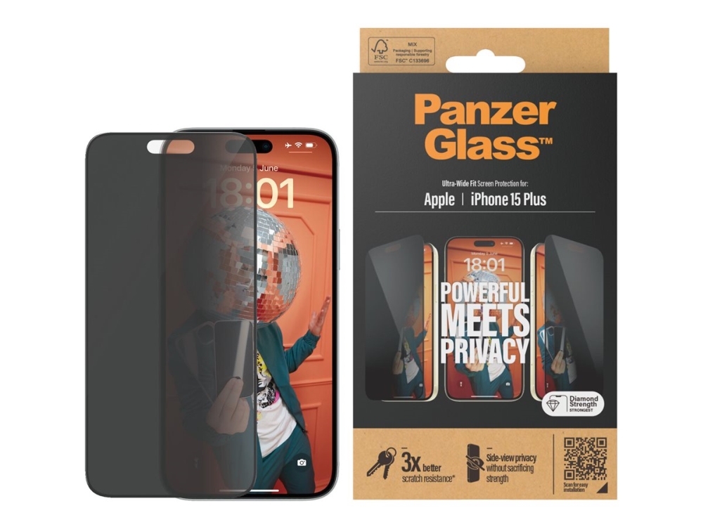 Panzerglass Privacy Displayschutz Iphone 15 Plus | Ultra-Wide Fit, Apple, Apple - Iphone 15 Plus, Trockene Anwendung, Schockresistent, Transparent,