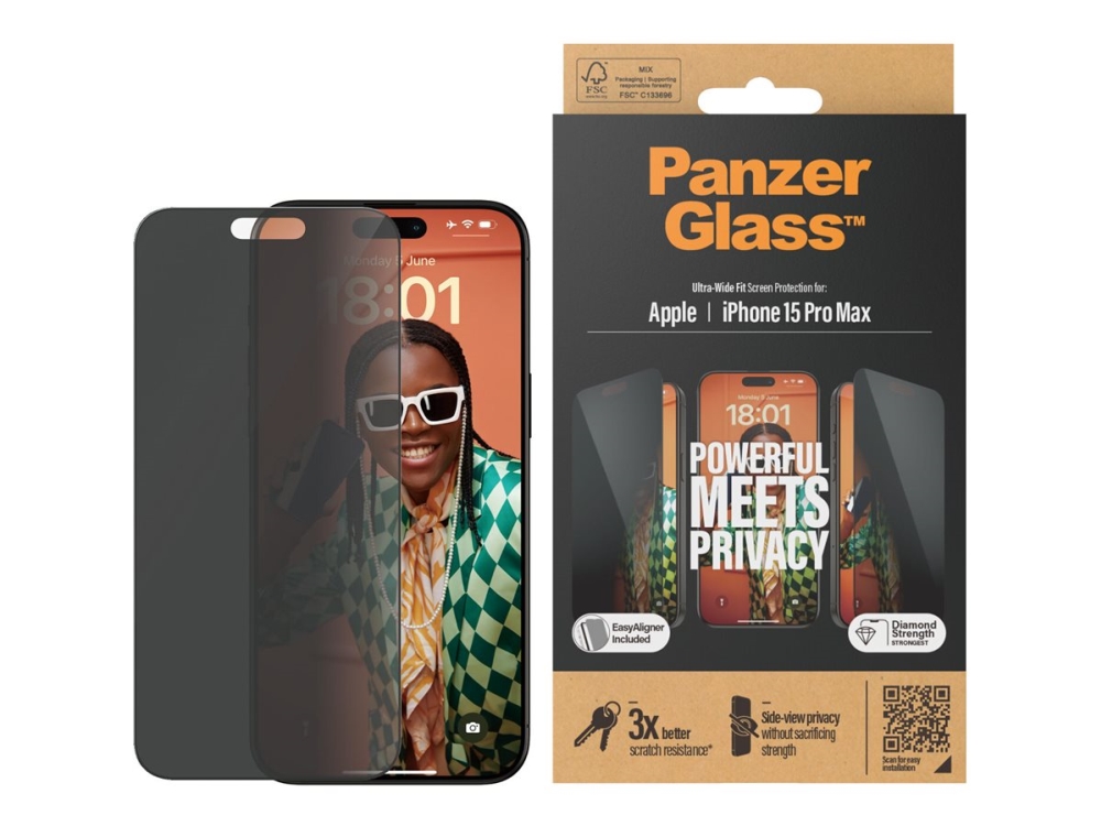 PanzerGlass™ Privacy Edition - Skärmskydd - Ultra-Wide Fit Apple iPhone 15 Pro Max | Tele & GPS - Mobil tillbehör - Skärmskydd | GameStuff