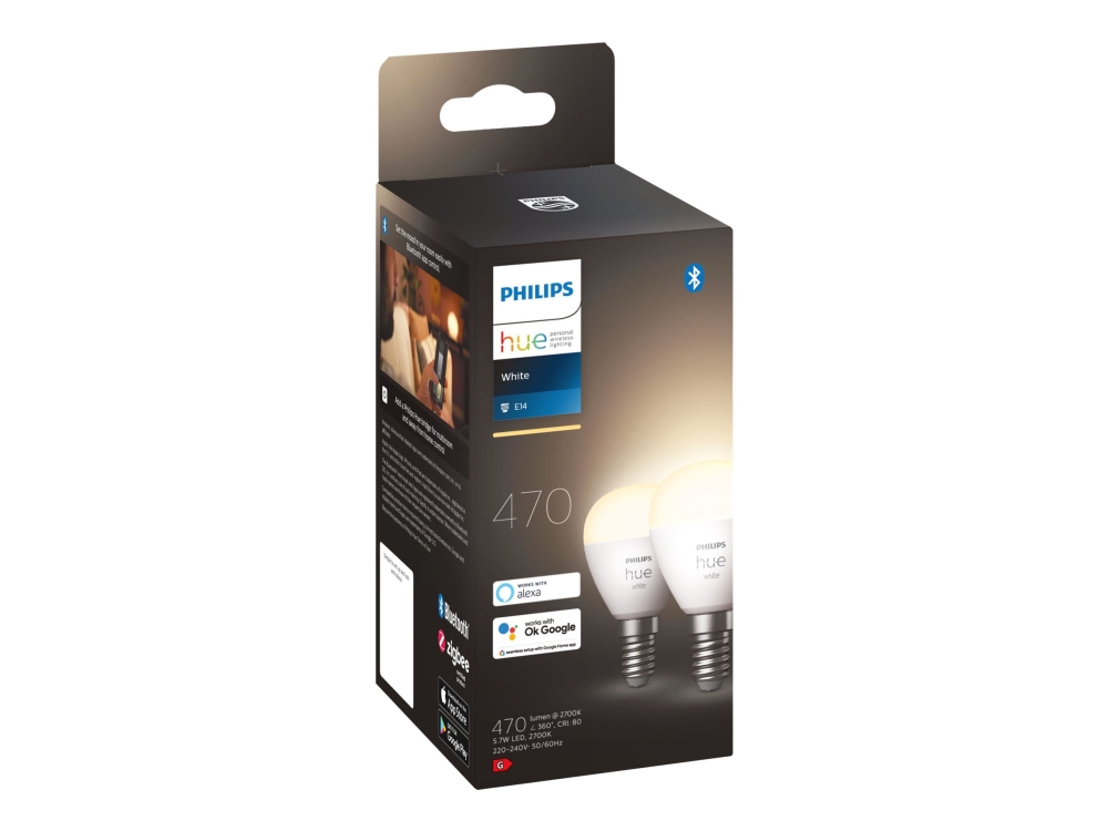 Philips Hue White Luster - E14 Smart Bulb - (2-Pack) Soft White Light - Instant Control Via Bluetooth - Control With App Or Voice - Add Hue Bridge To