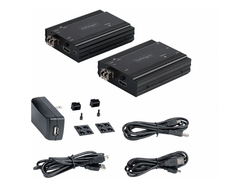 Startech 4K HDMI KVM Extender over Fiber, HDMI Video & USB over Fiber, up to 984ft/300m (MultiMode), 10G MMF SFP+ modules, Remote KVM Switch/Console Extender, KVM Extension Kit (TX/RX) - Transmitter & Receiver - KVM / audio forlænger - 10GbE - over fiberoptik - USB - 10GBase-SR - op til 300 m - 850 nm
