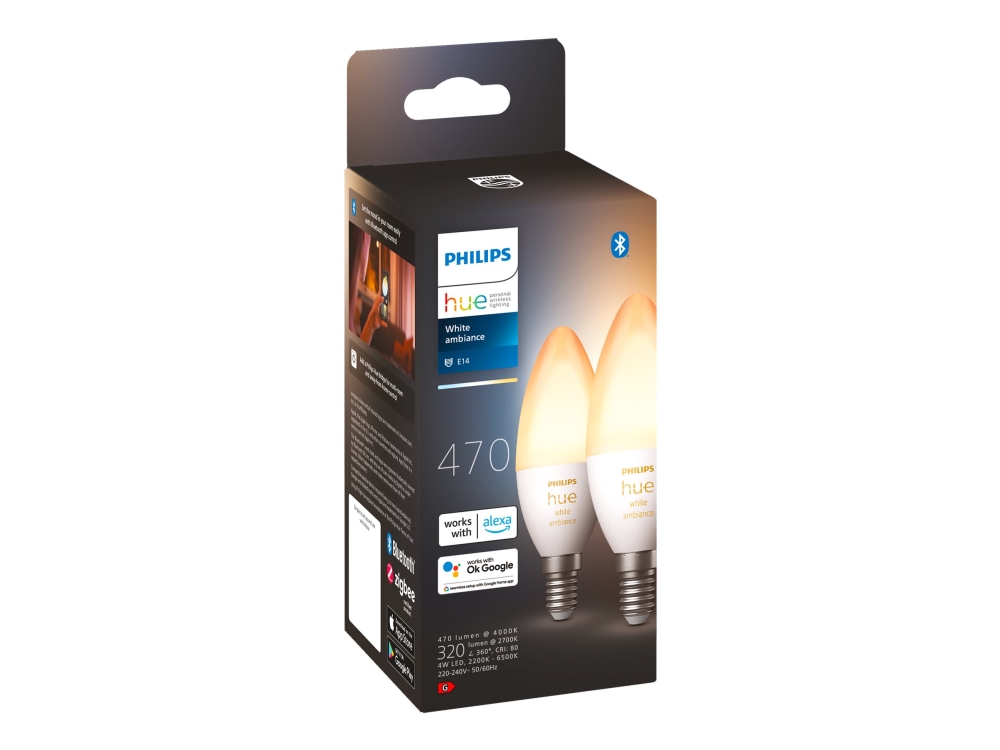 Philips Hue White Ambiance Led Glödlampa Form: B39 E14 4 W Motsvarande 25 W Klass G Varmt Vitt Till Svalt Dagsljus 2200 6500 K Paket