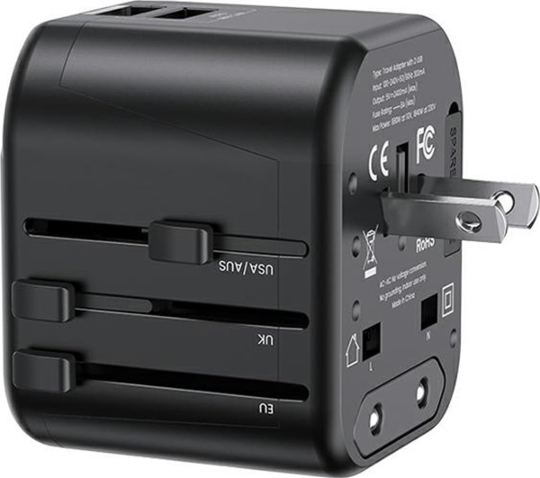 Usams Ladegerät Usams 2Xusb T55 12W Universaladapter 4In1 Us/Au/Eu/Uk Schwarz Cc173tc01 (Us-Cc173)