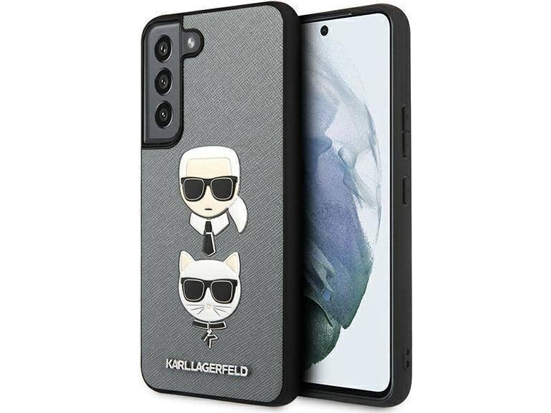 Karl Largerfeld Case For Samsung Galaxy S22 Plus Klhcs22msakickcsl Silver Hard Case Saffiano Karl &amp Amp Choupette Heads