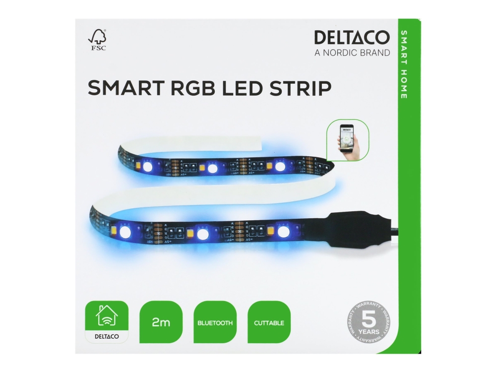 DELTACO SMART HOME - Ljusslinga - LED - 60 LEDs/m - RGB-lampa - 2 m - svart | Belysning - Inomhusbelysning - Strips & Ljusband | GameStuff