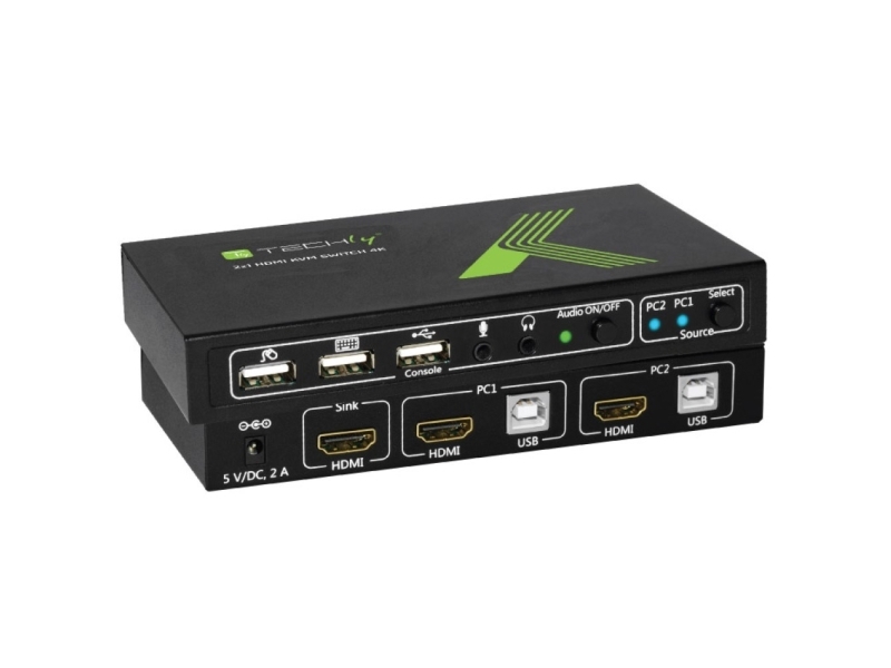 Techly 2x1 USB HDMI KVM Switch 4Kx2K IDATA KVM-HDMI2U, 3840 x 2160 pixlar, Svart | Datortillbehör - KVM & Switchar - Switchar | GameStuff