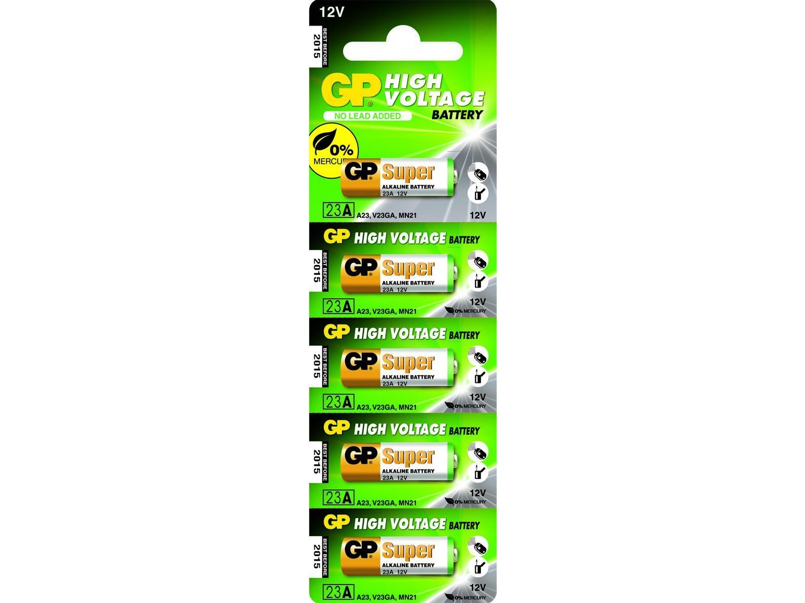 Gp Batteries High Voltage 23A, Einwegbatterie, Alkali, 12 V, 5 Stück(E), Mehrfarbig, Sichtverpackung