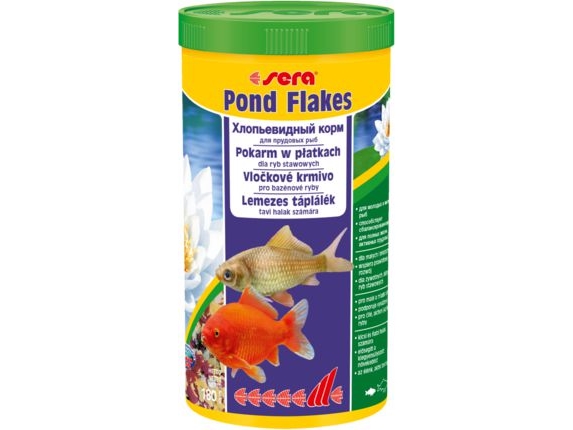 Sera Pond Flakes, Zierfisch, Trockenfischfutter, Splitter, Vitamin A, Vitamin B1, Vitamin B2, Vitamin C, Vitamin D3, Vitamin E, Klein, 21%