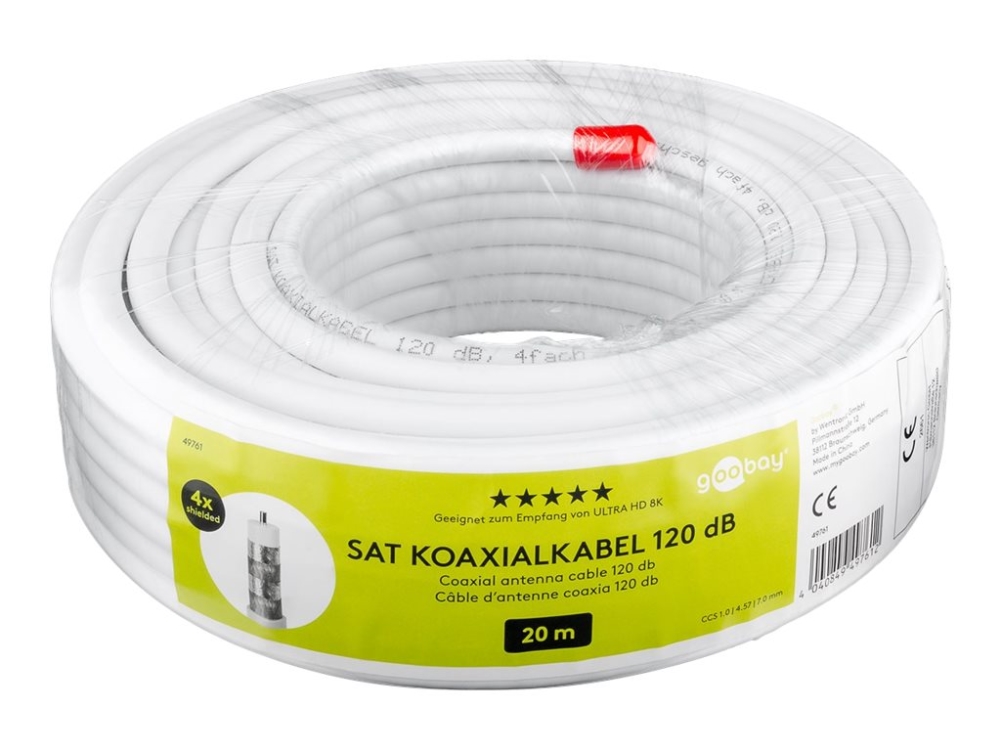 Goobay 120 Db Sat Koaxialkabel, 4X Geschirmt, 20 M, Weiß - Für Digitale Sat- Und Bk-Kabelanlagen Mit Stahl/Kupfer Innenleiter (49761)
