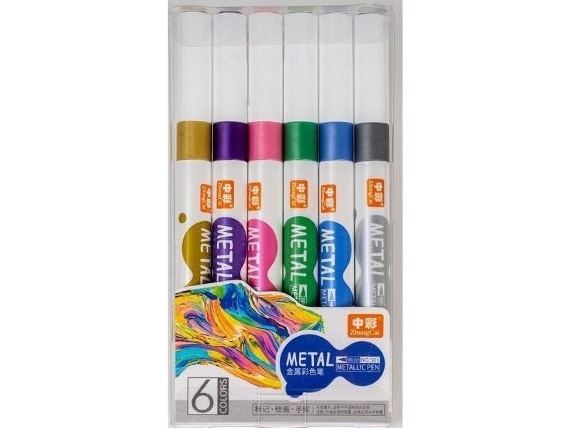 FANDY fineliner-markersæt penselmetal 6 farver
