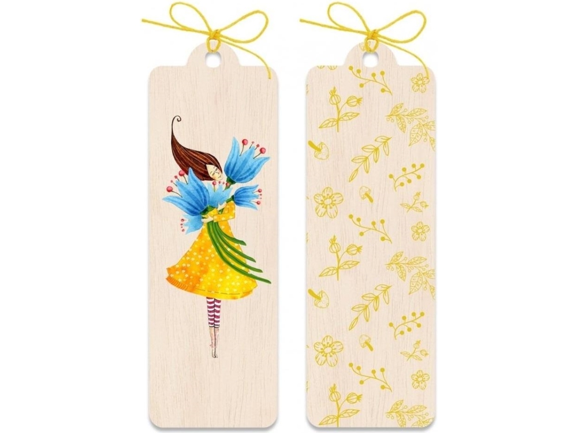 Bogmærke i træ Kvinde i gul kjole